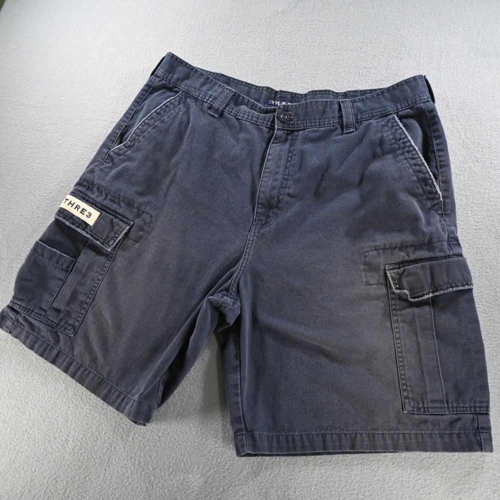 THRE3 Mens Cargo Shorts Size 38 Navy Blue 100%‎ Cotton Casual 232507M2